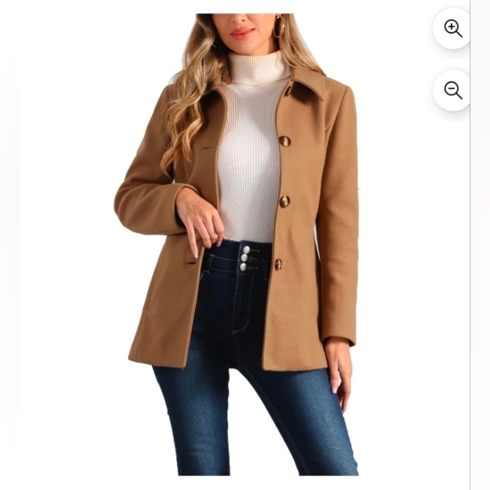 Women's Peter Pan Collar Single Breasted Overcoat Coat S Camel